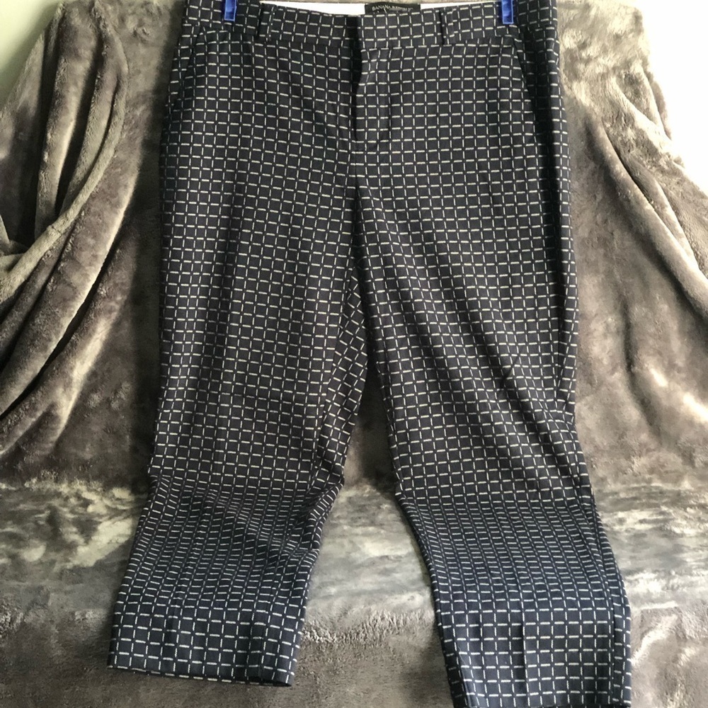𝅺BANANA Republic Avery Navy checkered squares diamond ankle‎ pants  2P   #p1003